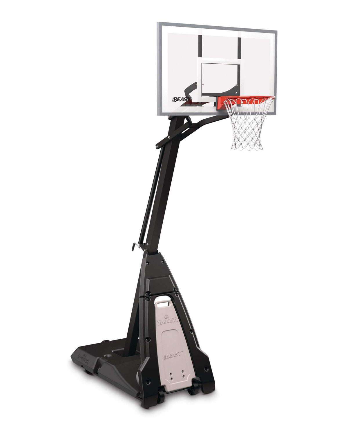 Basketball hoop with adjustable stand on a white background