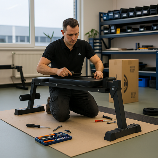 Man assembling a Weight Bench